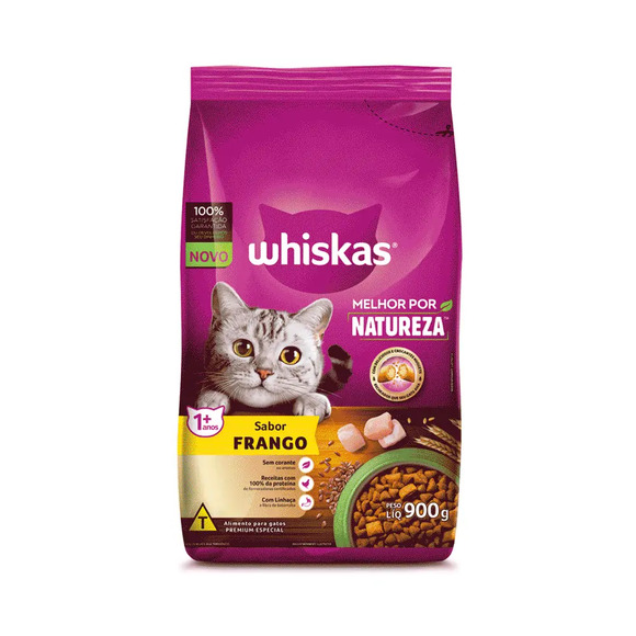 Ração Whiskas Gatos Adultos Melhor Por Natureza Frango 900 g