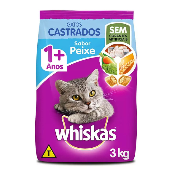 Ração Whiskas Gatos Castrados Peixe 3 kg