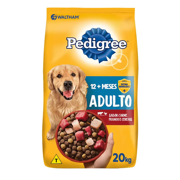 Ração Pedigree Cães Adultos Raças Médias e Grandes Carne, Frango e Cereais 20 kg