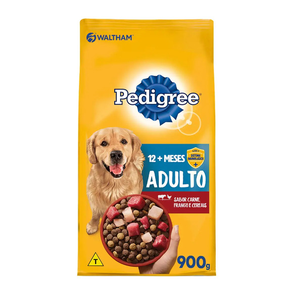 Ração Pedigree Cães Adultos Raças Médias e Grandes Carne, Frango e Cereais 900 g