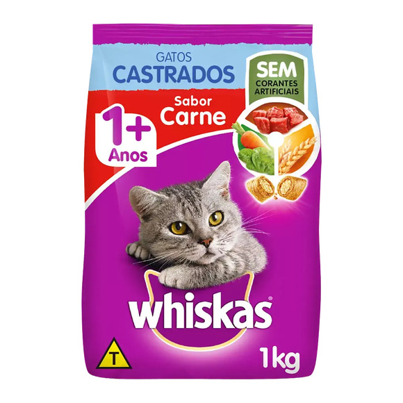 Ração Whiskas Gatos Castrados Carne 1kg
