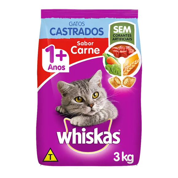 Ração Whiskas Gatos Castrados Carne 3kg