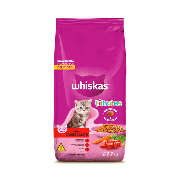 Ração Whiskas Gatos Filhotes Carne e Leite 2,7 kg