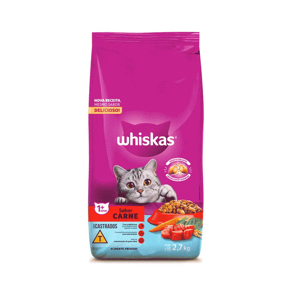 Ração Whiskas Gatos Adultos Castrados Carne 2,7 kg