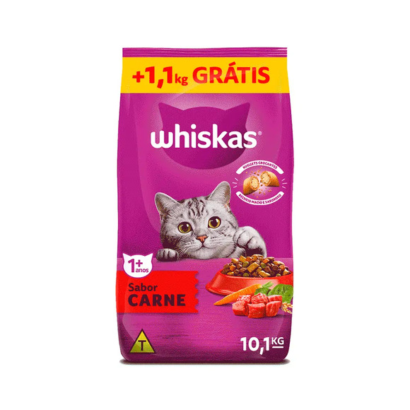 Ração Whiskas Gatos Adultos Carne Leve 10,1 kg Pague 9 kg