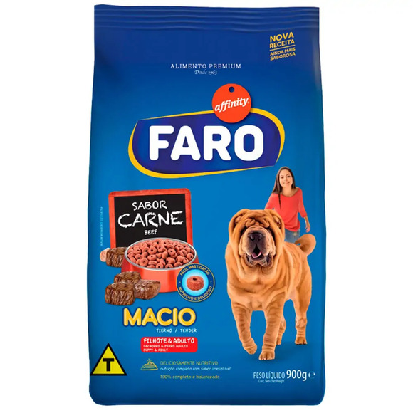 Ração Faro Macio Cães Adultos/Filhotes Carne 900 g