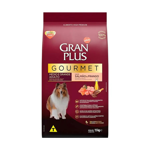 Ração Gran Plus Gourmet Cães Adultos Médio e Grande Salmão e Frango 15kg