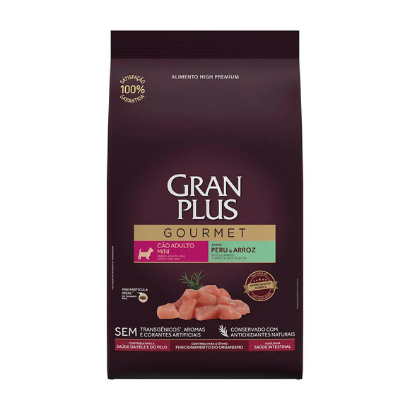Ração Gran Plus Gourmet Cães Adultos Mini Peru e Arroz 3kg