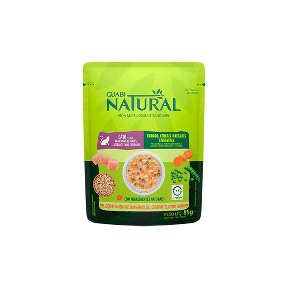 Ração Úmida Guabi Natural Gatos Frango, Cereais Integrais e Vegetais 85 g
