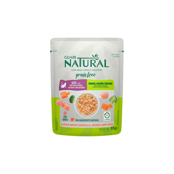Ração Úmida Guabi Natural Grain Free Gatos Castrado Salmão e Frango 85 g