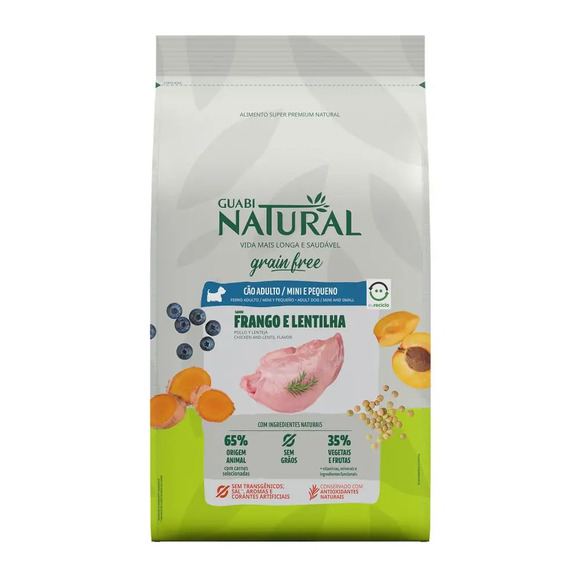 Ração Guabi Natural Grain Free Cães Adultos Raças Mini Pequeno Frango e Lentilha 1 kg