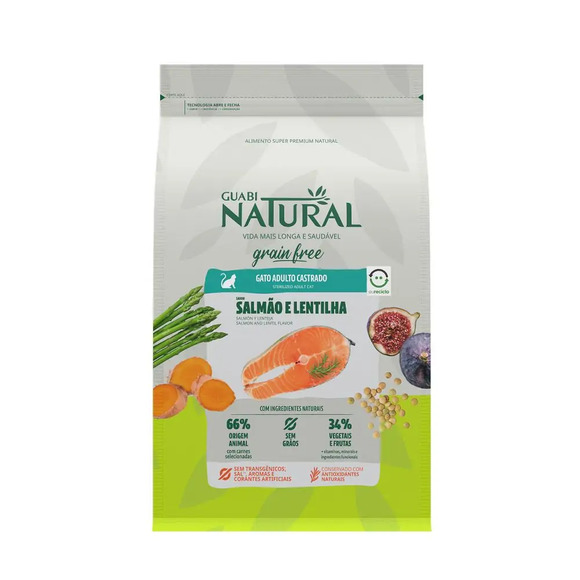 Ração Guabi Natural Grain Free Gatos Castrados Salmão e Lentilha 1,5 kg