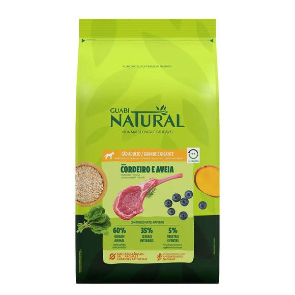 Ração Guabi Natural Cães Adultos Grandes Cordeiro e Aveia 12 kg