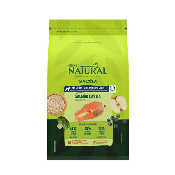 Ração Guabi Natural Cães Adultos Sensitive Raças Mini, Pequeno e Médio Salmão e Aveia 10,1 kg
