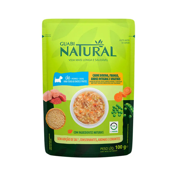 Ração Úmida Guabi Natural Cães Carne, Frango, Arroz e Vegetais 100 g
