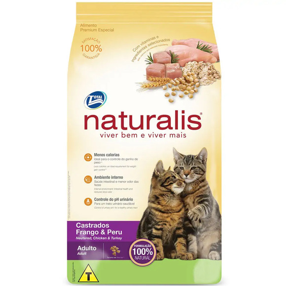 Ração Naturalis Gatos Adultos Castrados Frango e Peru 10,1 kg