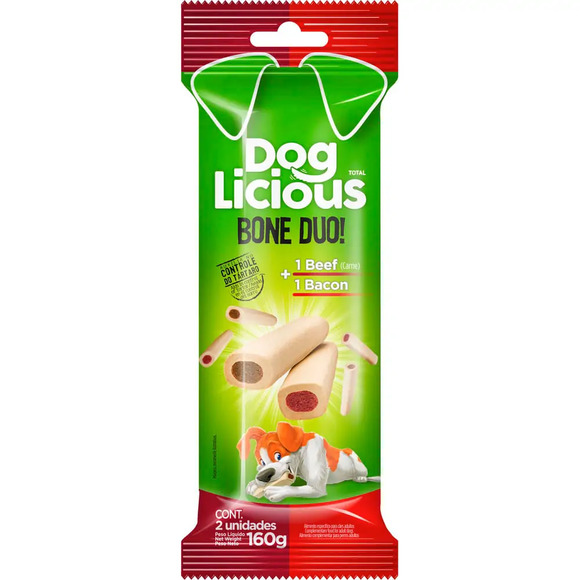 Petisco DogLicious Bone Duo Carne e Bacon 160 g
