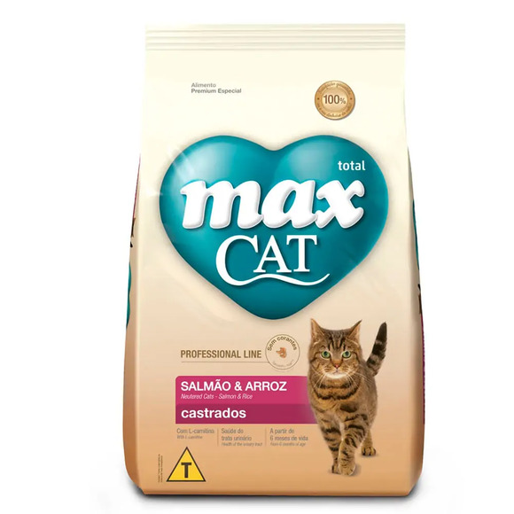 Ração Max Cat Castrados Professional Line Salmão e Arroz 10,1 kg