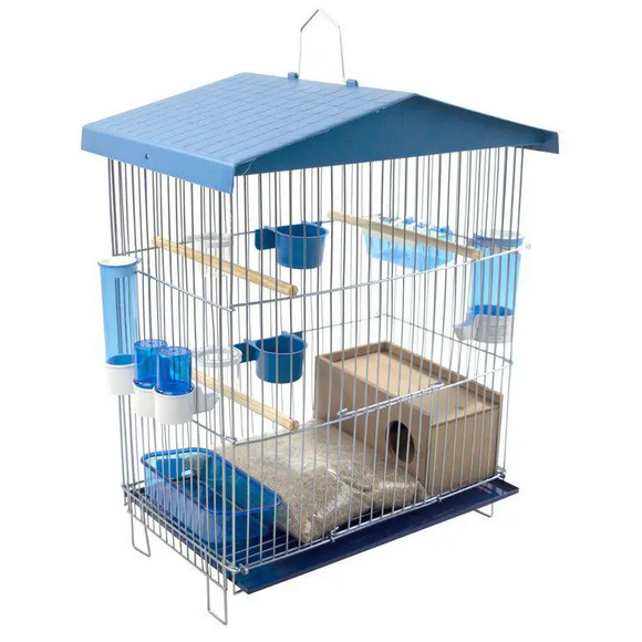 Combo Viveiro Para Pássaros Pequeno De Parede Completo Azul Único