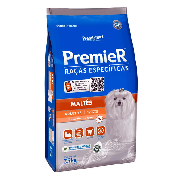Ração Premier Maltês Adultos Peru e Arroz 7,5 kg