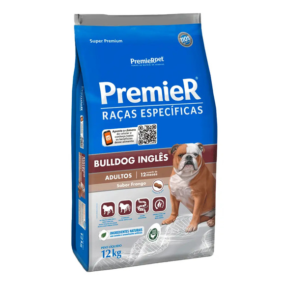 Ração Premier Raças Específicas Bulldog Inglês Adultos Frango 12 kg