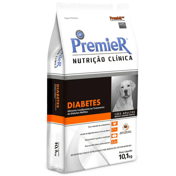 Ração Premier Cães Adultos Médio e Grande Porte Nutrição Clínica Diabetes 10,1 kg