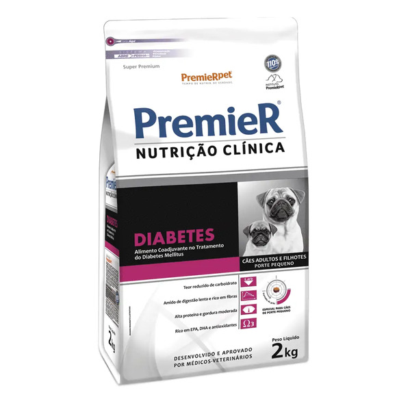 Ração Premier Nutrição Clínica Diabetes Cães Adultos e Filhotes Raças Pequenas 2 kg