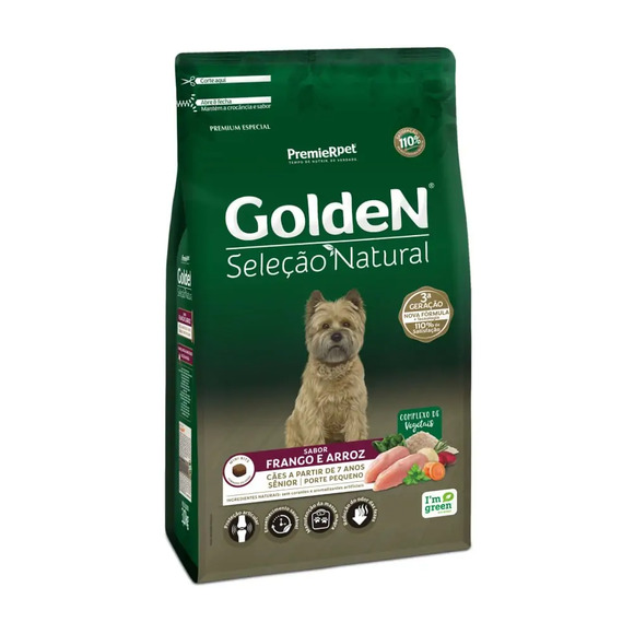 Ração Golden Seleção Natural Cães Sênior Porte Pequeno Frango e Arroz 10,1 kg