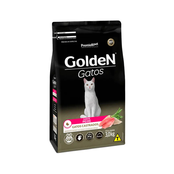 Ração Golden Gatos Castrados Peixe 3 kg