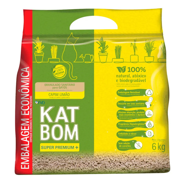 Areia para Gato Katbom Natural Granulado Higiênico Capim Limão 6 kg
