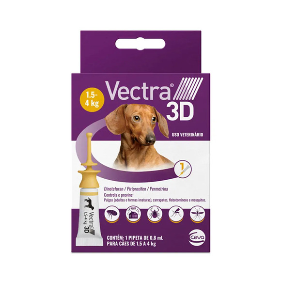 Antipulgas Vectra 3D Cães 1,5 a 4 kg Ceva 0,8 ml 1 pipeta