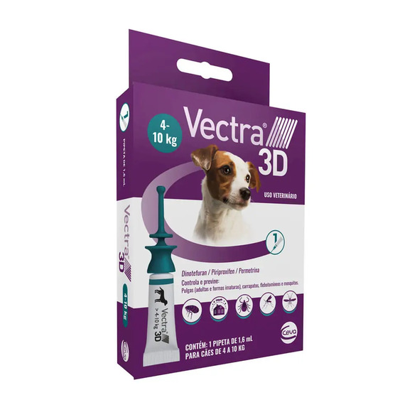 Antipulgas Vectra 3D Cães 4 a 10 kg Ceva 1,6 ml 1 pipeta
