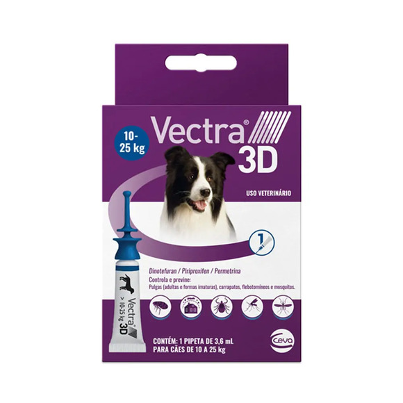 Antipulgas Vectra 3D Cães 10 a 25 kg Ceva 3,6 ml 1 pipeta