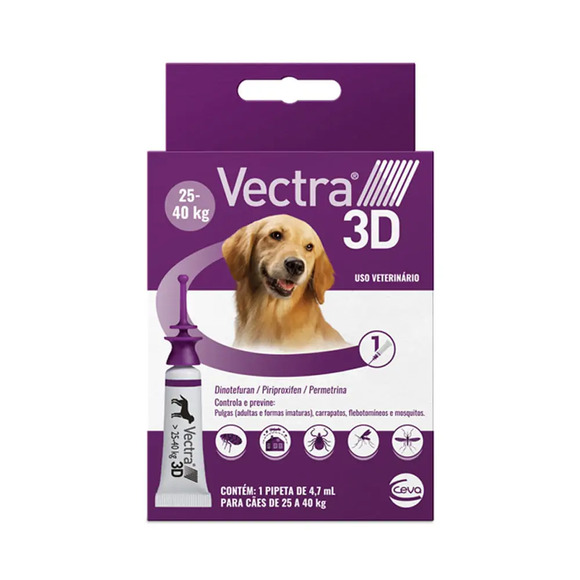 Antipulgas Vectra 3D Cães 25 a 40 kg Ceva 4,7 ml 1 pipeta