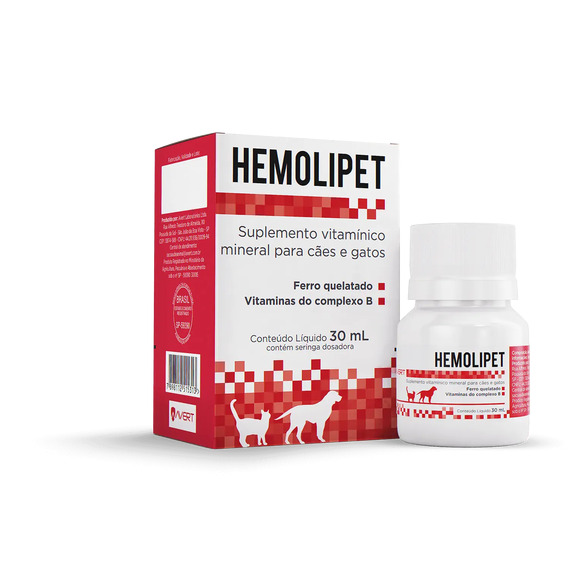 Suplemento Vitamínico Mineral para Cães e Gatos Hemolipet 30 ml
