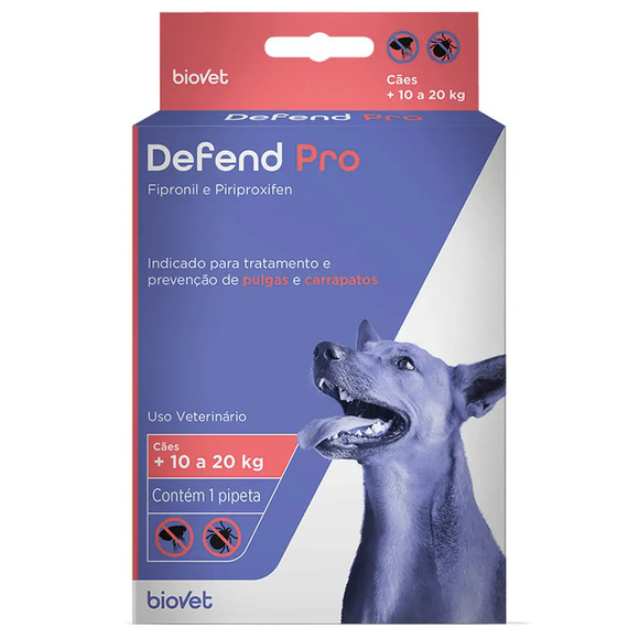 Antipulgas e Carrapatos Defend Pro para Cães 10 a 20 kg Biovet 1 pipeta