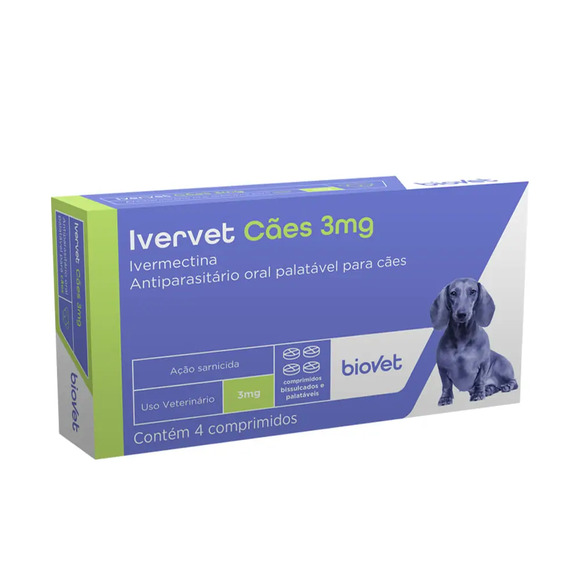 Antiparasitário Ivervet Cães 3mg Biovet 4 comprimidos