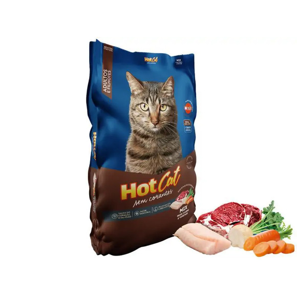 Ração Hot Cat Gatos Adultos E Filhotes Sem Corantes 25 Kg