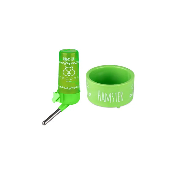 Kit Comedouro e Bebedouro Hamster Animalíssimo Verde Único