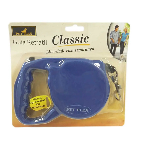 Guia Retrátil Classic Azul Pet Flex até 15kg - 3m