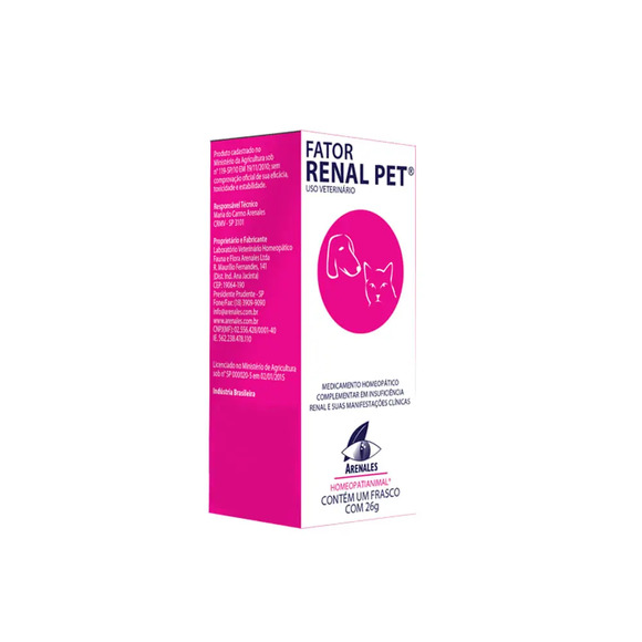 Fator Renal Pet Arenales Medicamento Homeopático para Cães e Gatos 26g