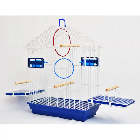 Gaiola Para Calopsita E Pássaros Mansos Com Teto Aramado Completa Azul Único