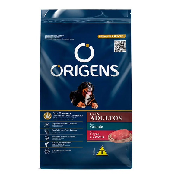 Ração Origens Cães Adultos Porte Grande Carne e Cereais 15kg