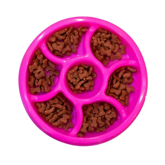 Comedouro Lento Cães Design Roda Rosa Único