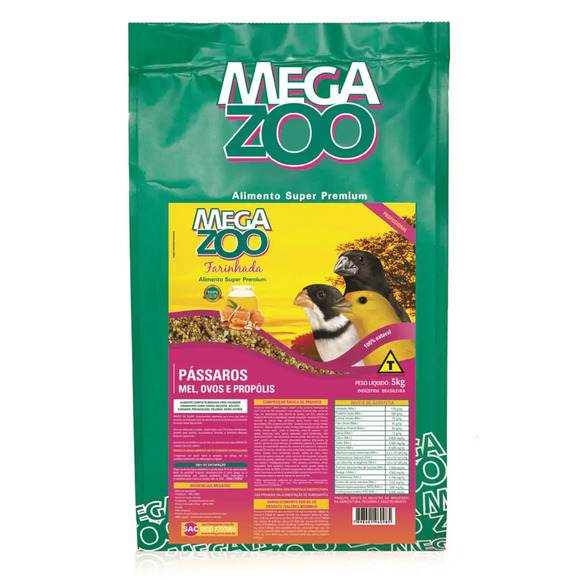 Farinhada Megazoo para Pássaros Mel, Ovos e Própolis 5 kg