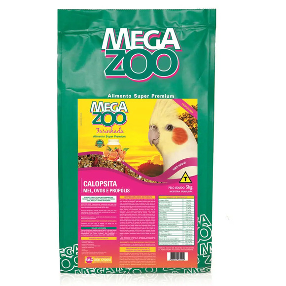 Farinhada Megazoo para Calopsita Mel, Ovos e Própolis 5 kg