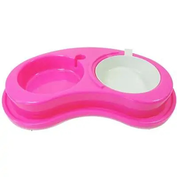 Comedouro Plástico Anti-Formiga Luxo Duplo Furacão Pet Rosa 1L