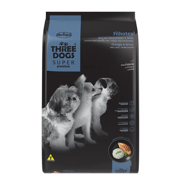 Ração Three Dogs Filhotes Minis e Pequenos Frango e Arroz 10,1 kg