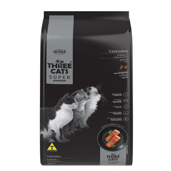 Ração Three Cats Castrados Salmão 10,1 kg