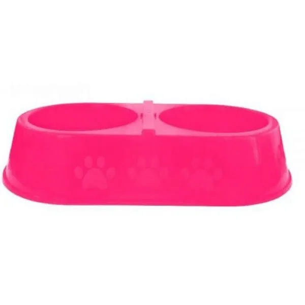 Comedouro Duplo Patinhas Rosa 900 ml 2X450 ml